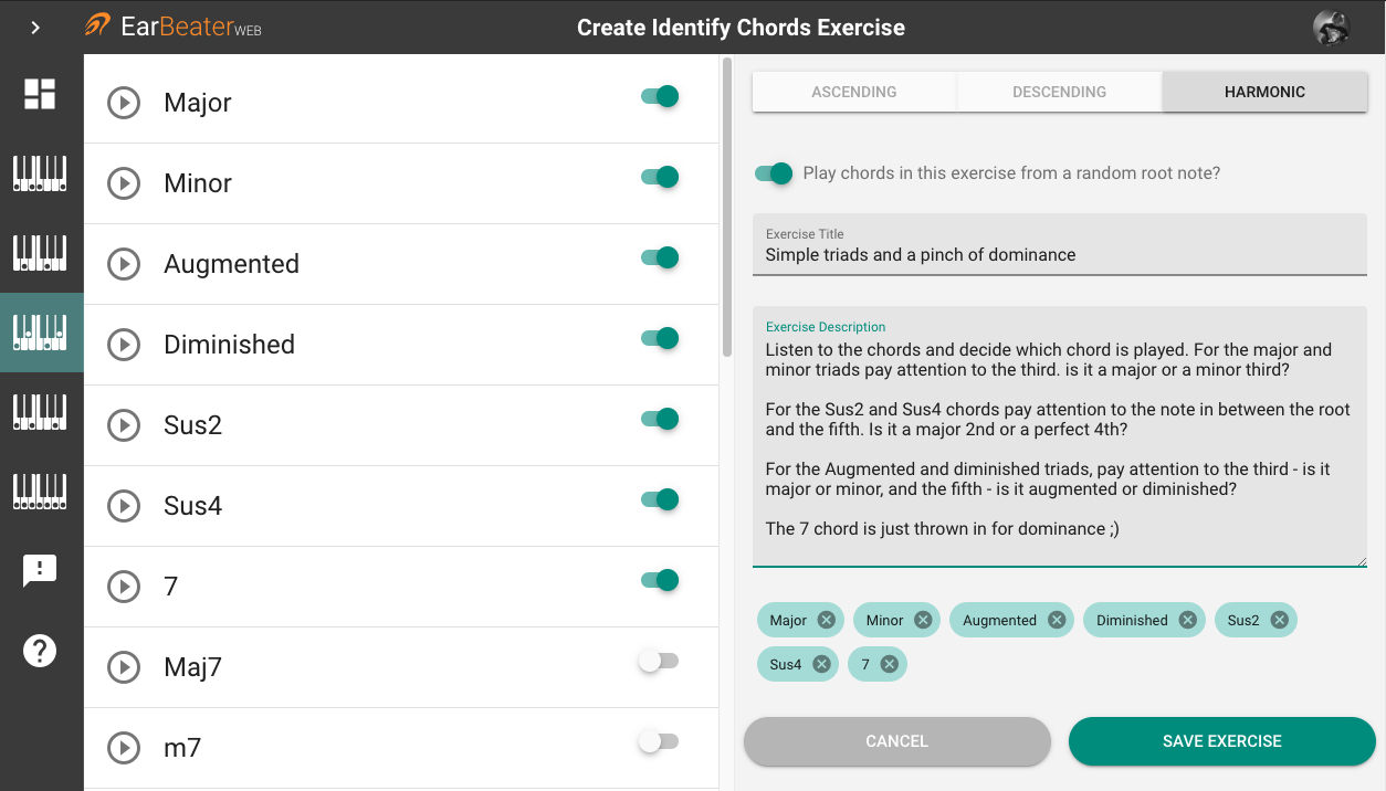 Create a chord exercise in EarBeater